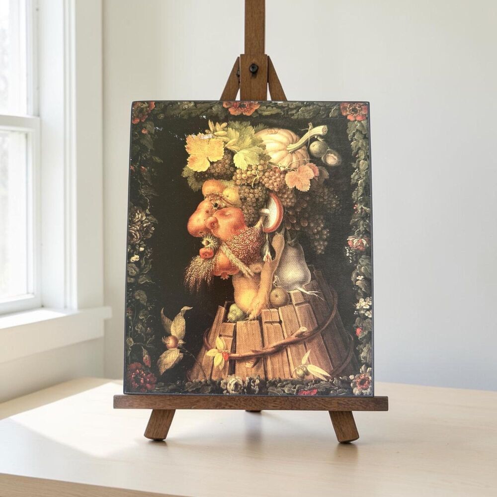 Vintage Giuseppe Arcimboldo Autumn Wood Block Wall Plaque | Renaissance Harvest